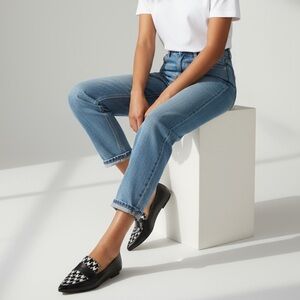 NINE WEST Genuine Leather Pointy Toe Flats Houndstooth Calf Hair Upper US Sz 8.5